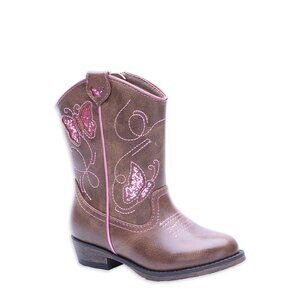 Wonder Nation Toddler Girls Size 8 Boots Glitter Butterfly Cowboy Brown Tan Pink